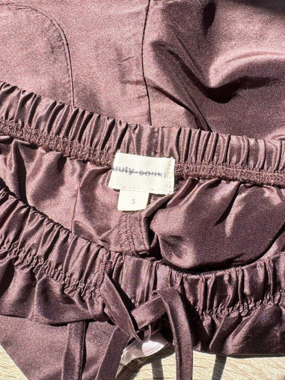 DONNI x Nuuly Silk Taffeta Track Pants Brown Pink Small - Picture 8 of 12